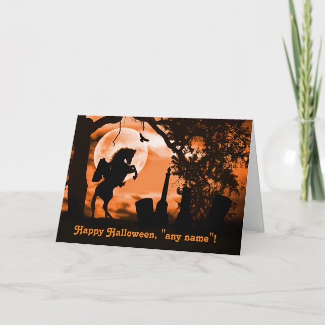Custom Halloween Headless Horseman Fun Add Name Card (Front)