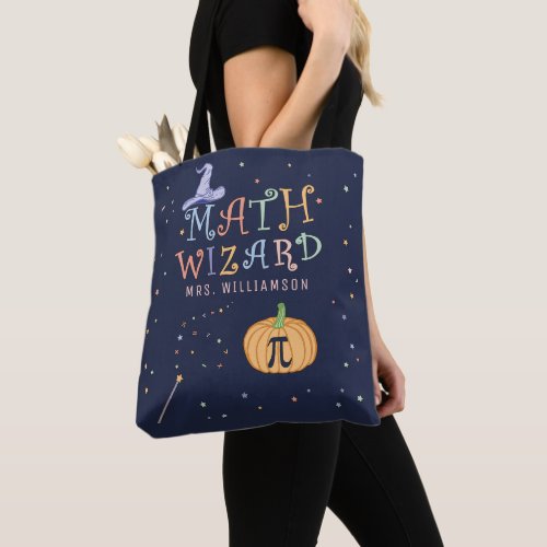Custom Halloween Math Wizard Pumpkin Pi Teacher Tote Bag