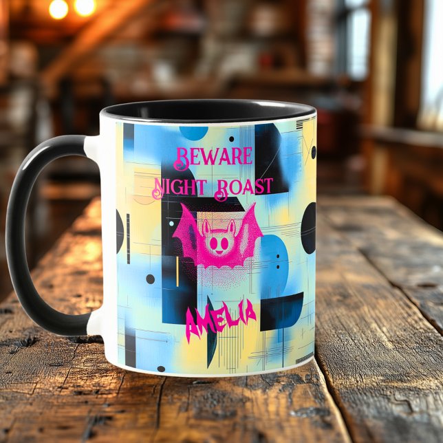 Custom Halloween - Neon Pink Bat Night Roast  Mug (Creator Uploaded)
