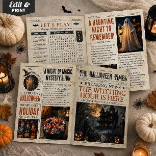 Custom Halloween Newspaper Card, Halloween Decor Card