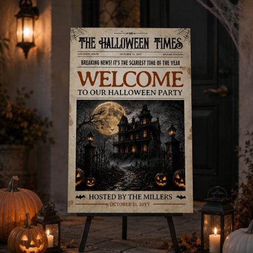 Custom Halloween Newspaper Welcome Sign, Halloween Foam Board