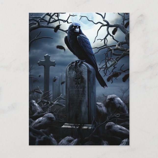 Custom Halloween Party Gothic Raven Graveyard Postcard (Front)