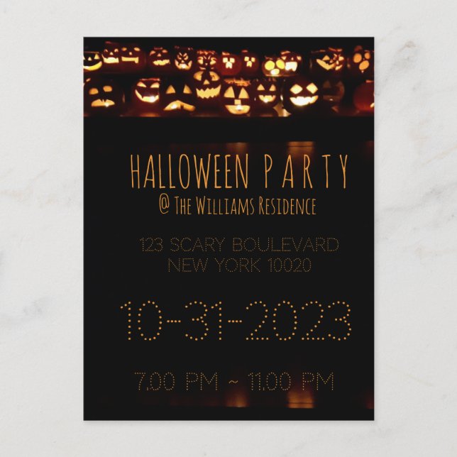 Custom Halloween Party Invitation Pumpkin Postcard (Front)