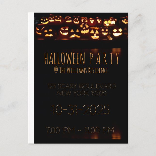 Custom Halloween Party Invitation Pumpkin Postcard (Front)