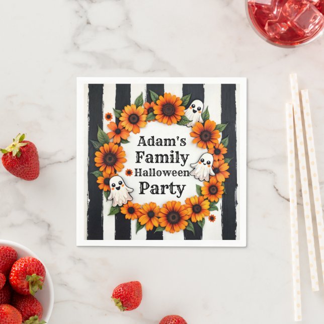 Custom Halloween Party - Personalized Ghost Floral Napkins (Insitu)