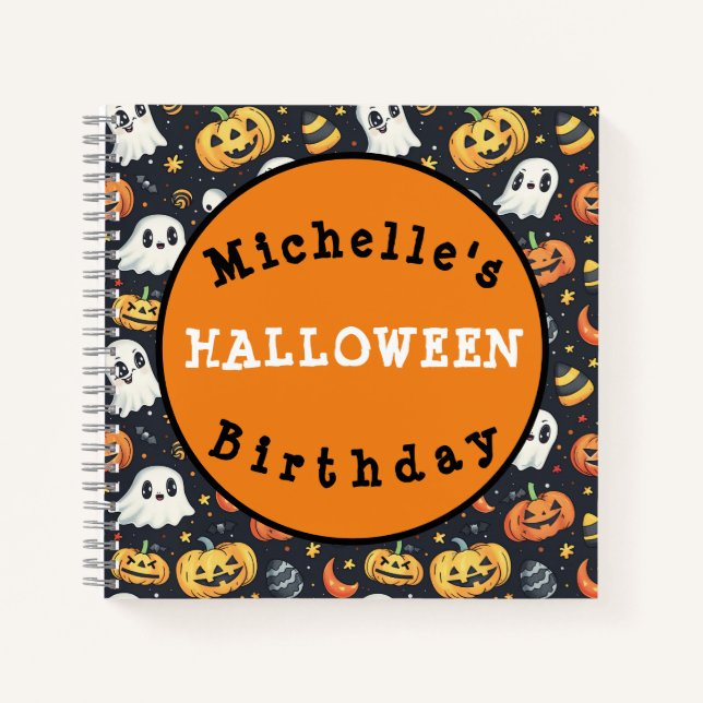 Custom Halloween Party Pumpkin & Ghost Notebook (Front)