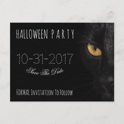 Custom Halloween Party Save The Date Black Cat Announcement Postcard