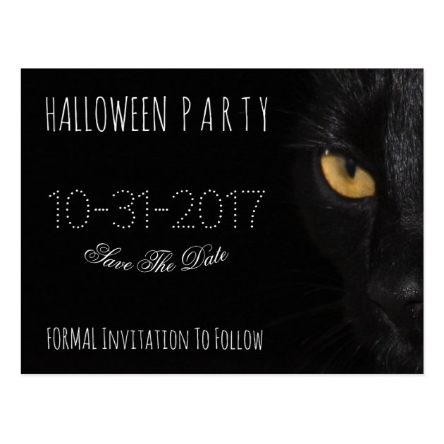Custom Halloween Party Save The Date Black Cat Postcard