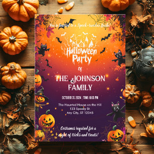 Custom Halloween Party with Black Cats & Pumpkins Invitation