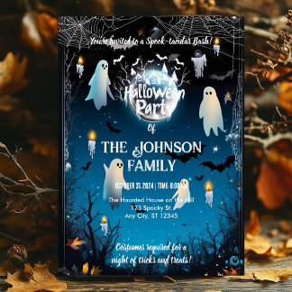 Custom Halloween Party with Ghosts and Blue Night  Invitation