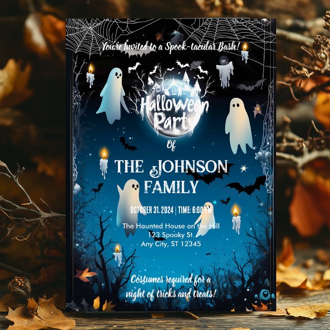 Custom Halloween Party with Ghosts and Blue Night  Invitation (Creator Uploaded)
