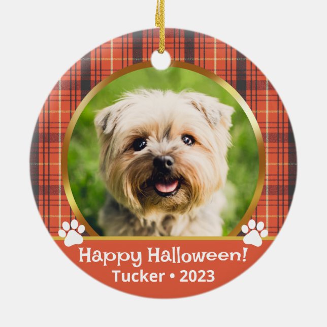 Custom Halloween Photo Name Year Pet Ornament (Back)