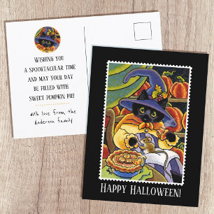 Custom Halloween Pie Witch Black Cat Mouse Postcard