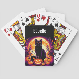 Custom Halloween playing cards featuring black cat