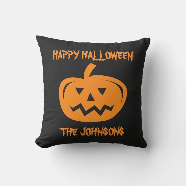 Custom Halloween pumpkin party decor throw pillow (Front)