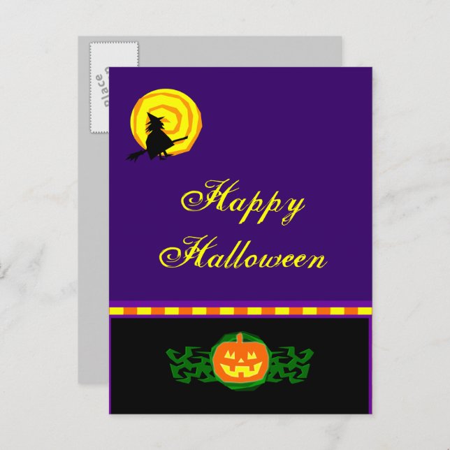 Custom Halloween Pumpkin Witch Postcard (Front/Back)