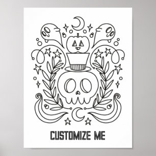 Custom Halloween Skull & Pumpkin Coloring Page Poster