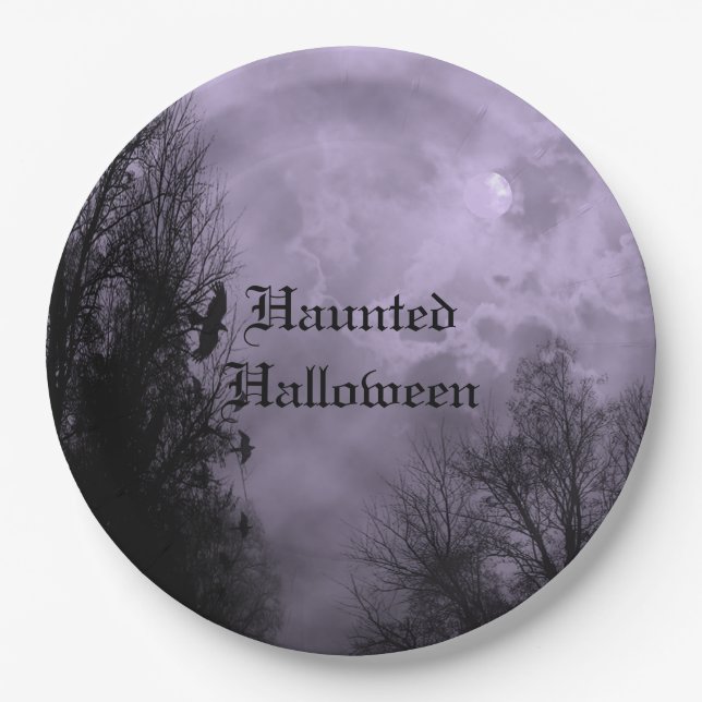 Custom Halloween Sky with Ravens Purple Mist Plate (Front)