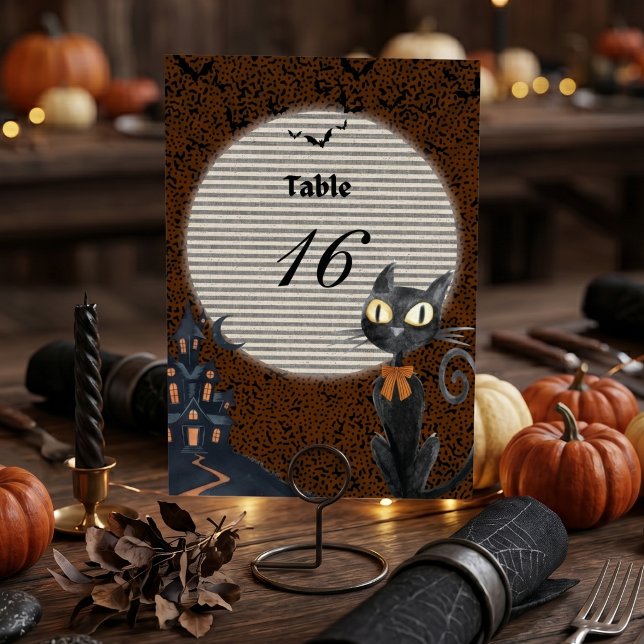Custom Halloween Table Number Card Black Cat Spook (Creator Uploaded)