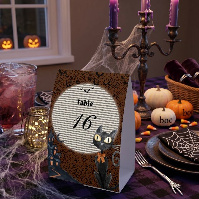 Custom Halloween Table Number Card Black Cat Spook Paper Table Tent (Creator Uploaded)