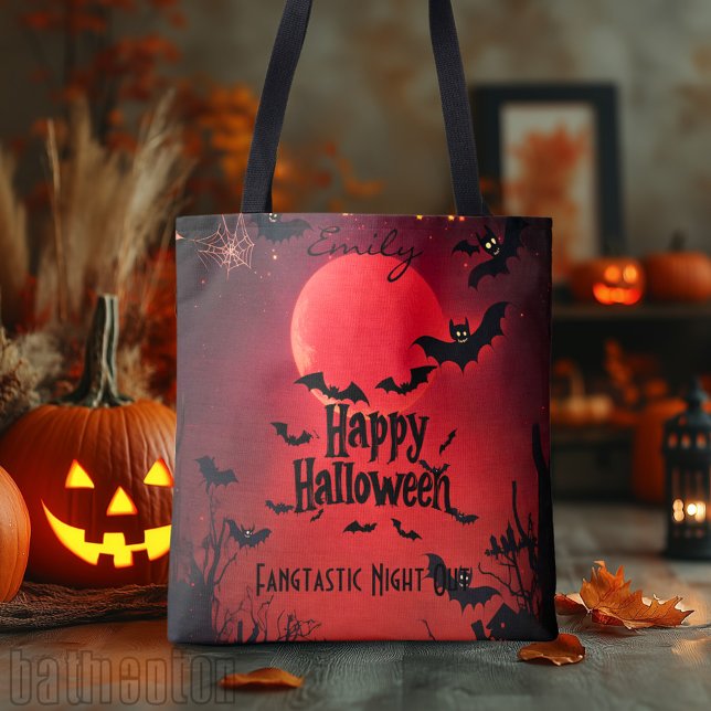 Custom Halloween Tote with Bats and Red Moon Bag (Creator Uploaded)