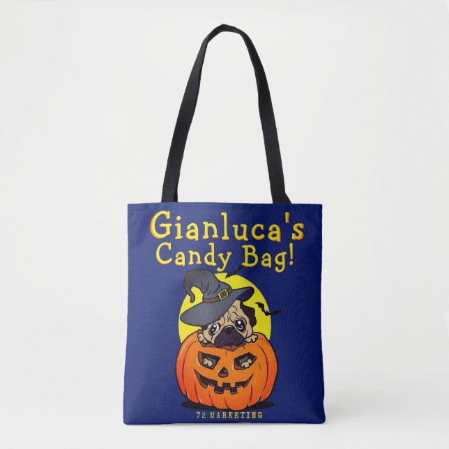 Custom Halloween Trick or Treat Bag pug pumpkin (Front)