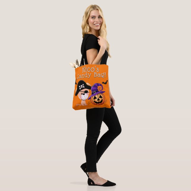 Custom Halloween Trick or Treat Bag Puppy Dog Tote (On Model)