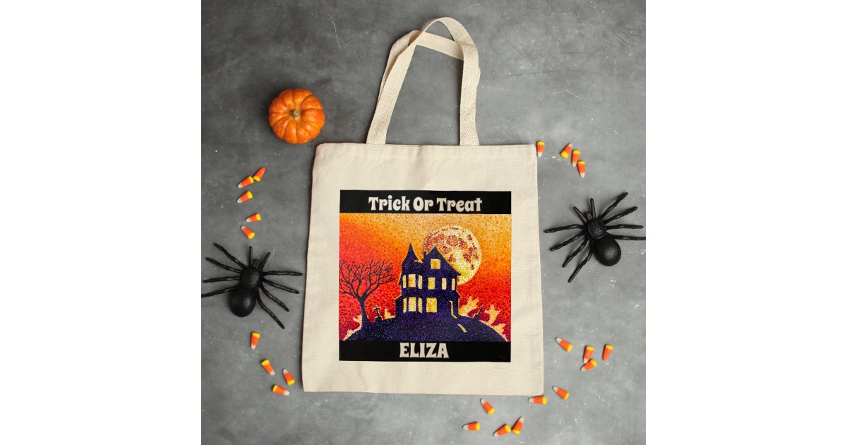 Custom Halloween Trick or Treat Haunted House Tote Bag | Zazzle