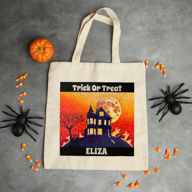 Custom Halloween Trick or Treat Haunted House Tote Bag (Creator Uploaded)