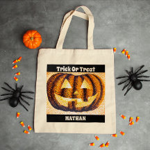 Custom Halloween Trick or Treat Pumpkin Tote Bag