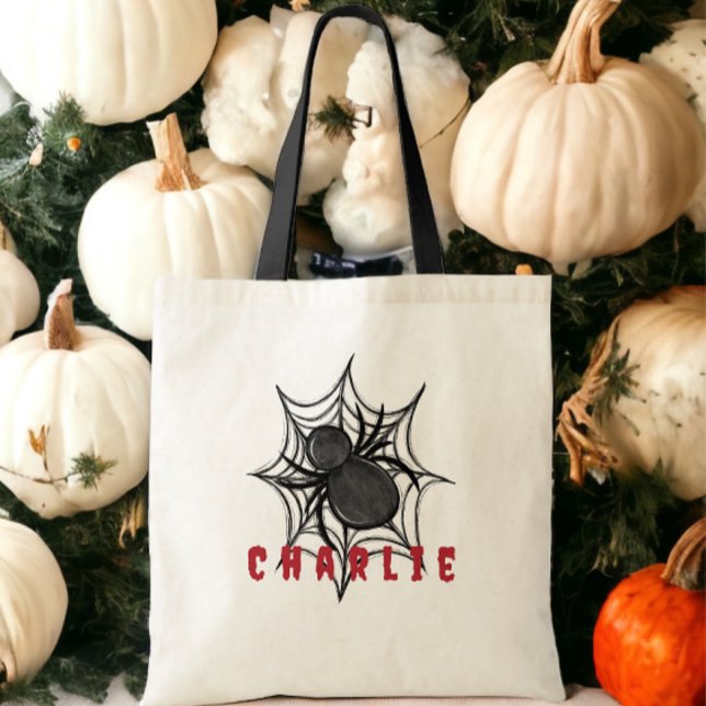 Custom Halloween Trick or Treat Spider Web Tote Bag (Creator Uploaded)