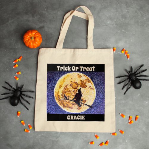 Custom Halloween Trick or Treat Witch Tote Bag