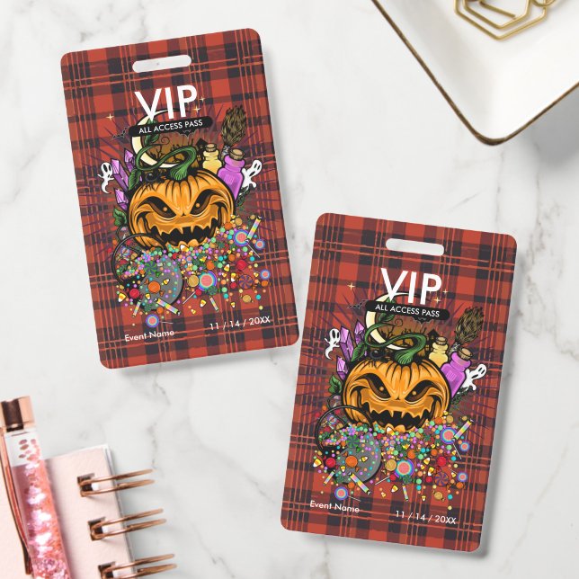 Custom Halloween VIP All Access Pass Rustic Fall Badge (Office)