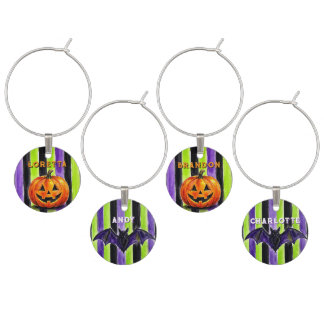 Custom Halloween Watercolor Stripes Wine Charm