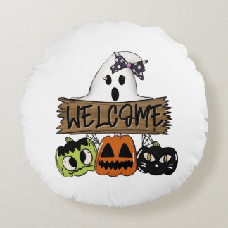 Custom Halloween Welcome Sign Round Pillow