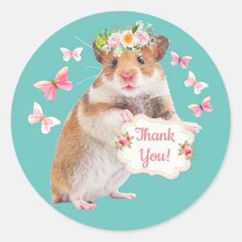 Custom Hamster/mouse Thank You Classic Round Sticker by Therupieshop at Zazzle