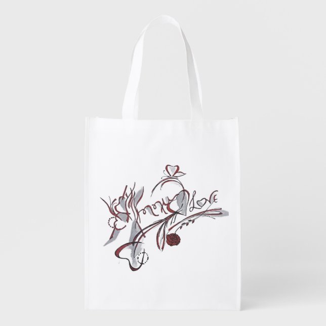  custom hand-drawn calligraphy art grocery bag (Front)