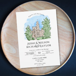 Custom Hand Drawn Castle Venue Illustration Invitation