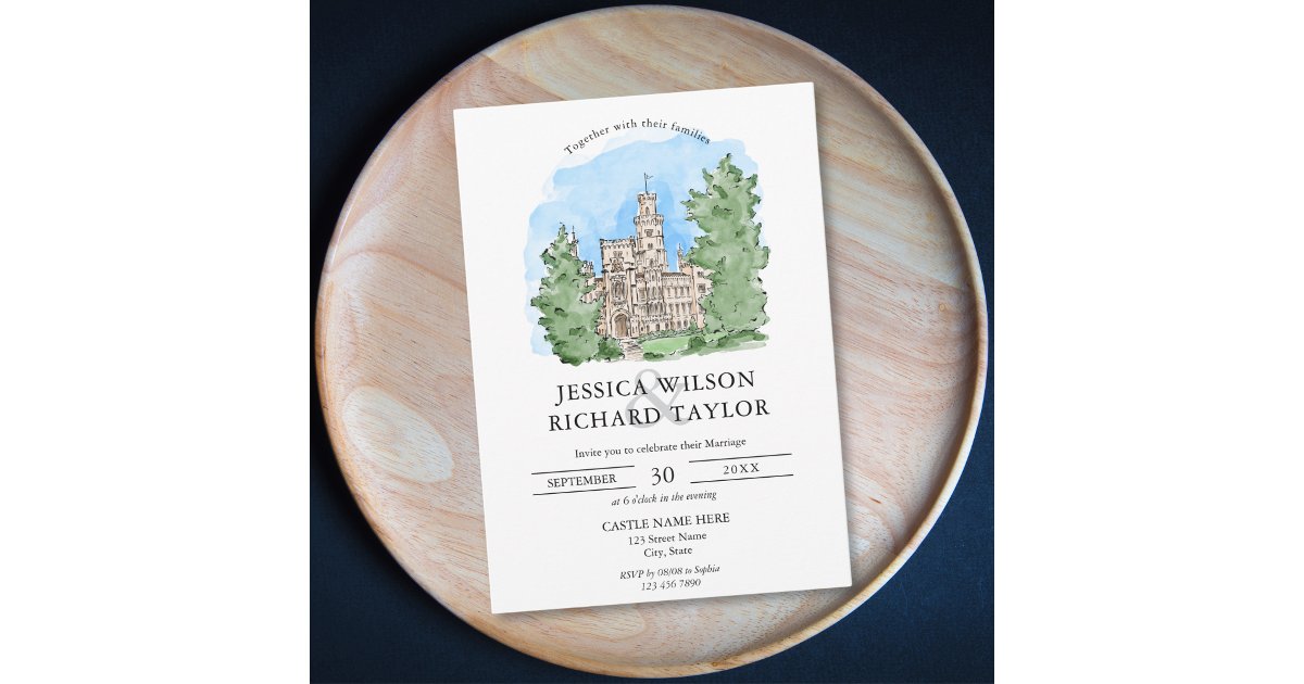 Custom Hand Drawn Castle Venue Illustration Invitation | Zazzle