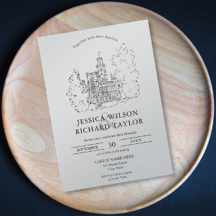 Custom Hand Drawn Castle Venue Illustration Invitation