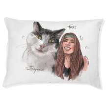 Custom Hand - Drawn Cat & Human Pillow