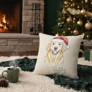 Custom Hand Drawn Christmas Golden Retriever Dog Throw Pillow
