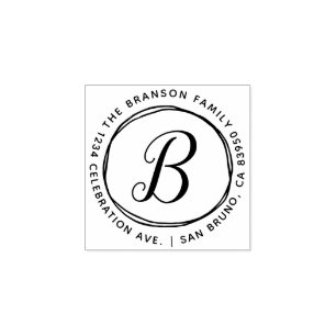 Custom Hand-drawn Circles Initial Return Address Rubber Stamp