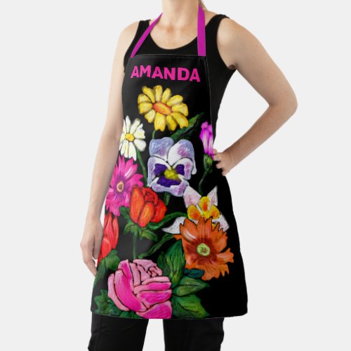 Custom hand drawn cute floral painting name print  apron
