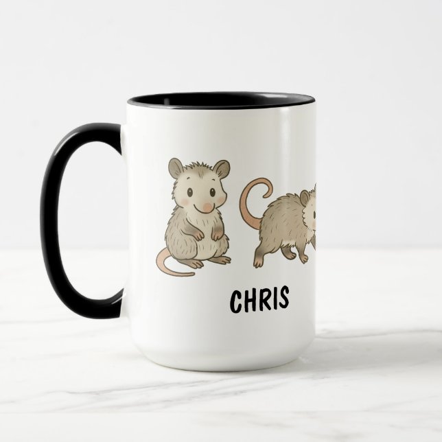Custom Hand Drawn Cute Opossum Coffee Mug (Left)