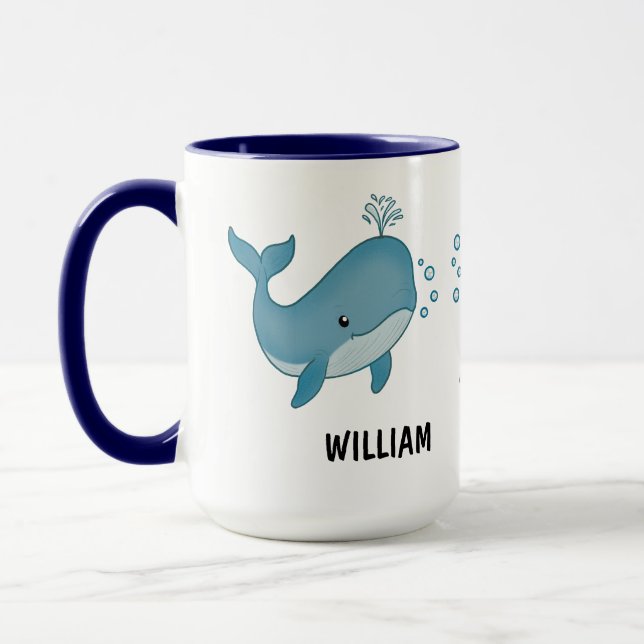 Custom Hand Drawn Cute Whale Coffee Mug (Left)