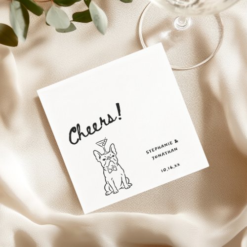 Custom Hand Drawn French Bulldog Dog Wedding Napkins