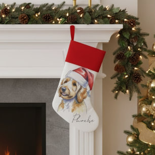 Custom Hand Drawn Golden Doodle Christmas Portrait Stocking
