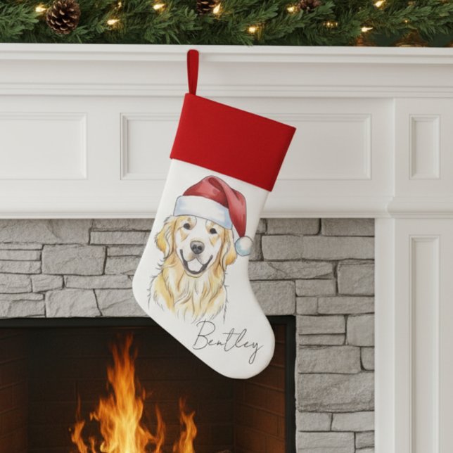 Custom Hand Drawn Golden Retriever Christmas Pet Christmas Stocking (Hang a special stocking for your furry friend by the fireplace! )