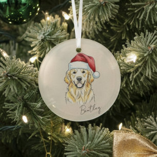 Custom Hand Drawn Golden Retriever Portrait Glass Ornament